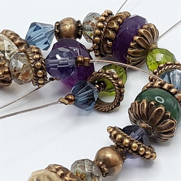 Chico's Three Strand Rhinestone Layering Necklace, Green Purple Beads, 19 Inches - Picture 7 of 12